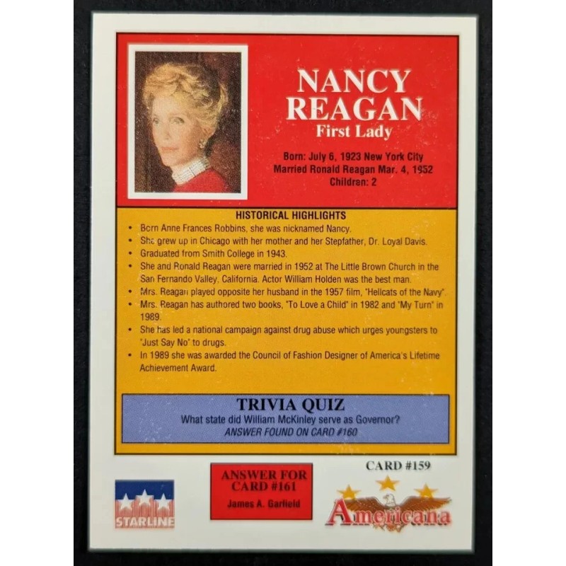 NANCY REAGAN - 'FIRST LADY' #159 - 1992 Americana Collectible