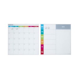 ECR4Kids 17.5in x 17.5in Magnetic Dry-Erase Calendar Glass Boards and 4 Neodymium Rare Earth Magnets, Week/Month at-A-Glance, Wall-Mounted Board, Frameless Tempered Glass Board, 2-Pack - Assorted