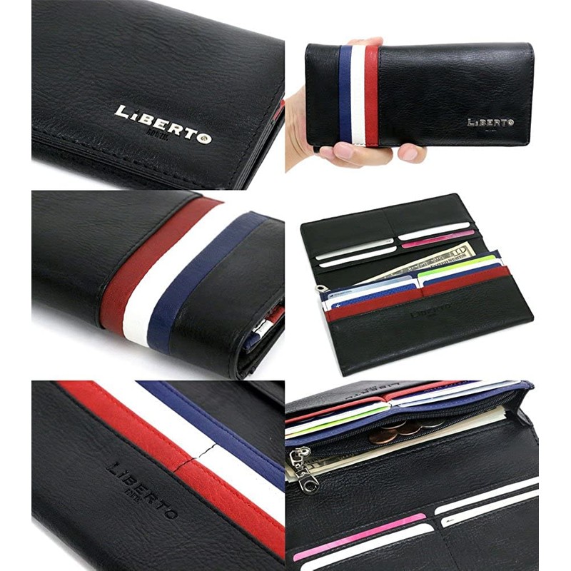 Liberto Edwin Men's Long Wallet, Large Capacity, PU Leather, Synthetic