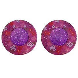 Handy Housewares 5.25" Diameter Decorative Designer Pattern Kitchen Sink Strainer/Food Trap (Two Pack, Purple Flowers)