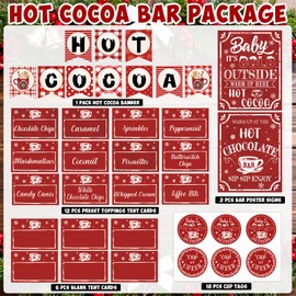 Christmas Hot Chocolate Bar Kit Hot Cocoa Banner Supplies Sign Decorations Merry Xmas 18 Toppings Tent Cards 18 Cup Tags Stickers 2 Poster Baby Its Cold Outside Set Winter Holiday New Year Party Decor