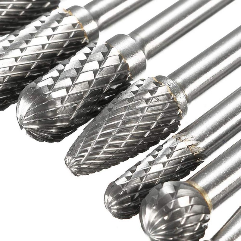 8pcs Carbide Rotary Burr Set, Double Cut 1/4''(6.35mm) Shank Solid