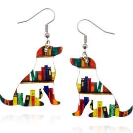 Bookcase Dangle Earrings for Women Teardrop Dangle Earrings with Book Shelves Patterned Acrylic Gifts for Women Girls (dog)
