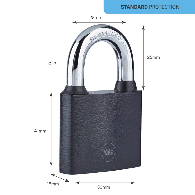 Yale Iron Padlock 60mm - Silver - Hardened Steel Shackle