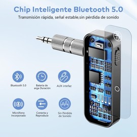 Receptor Bluetooth 5.0, Auxiliar Bluetooth para Auto, 2 En 1 Transmisor y Receptor Bluetooth con AUX Jack 3.5mm, HiFi Estéreo Bluetooth Adapter Inalámbrico para TV, PC, Coche, Estéreo y Auriculares