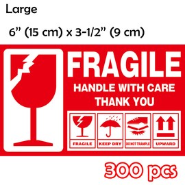 Pack of 300 pcs 'Fragile' Packing Stickers/Sticky Labels Label Pack of 'This Way Up/Please Handle with Care' Handle with Care Keep Dry Upward Do Not Trample Shipping Box Warning Stickers