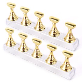KADS 2 Sets Nail Display Stand Nail Practice Holder Magnetic Fake Nail Tips Holder for Press on Painting Nail Art Stand Manicure Design Tool for Salon and Home Use, Gold