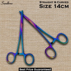 SANDBROS Professional Curved Hemostat Fishing Forceps of Stainless Steel Used as Jewelry, Fly Fishing Forceps and Unhooking Fish Pliers – Pet, Dog Ear Hair Grooming Tweezers (SET OF STRAIGHT & CURVED)