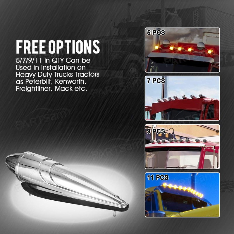 Partsam 5PCS 21LED Smoke Torpedo Cab Marker Roof Running Top