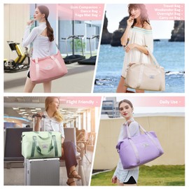 MUSEVOS Gym bag for Women, Travel Duffel Bags with Trolley Sleeve, Weekender Overnight Bag, Carry on Tote Bag Workout Dance Bag with Dry Wet Separated Pocket, Pink