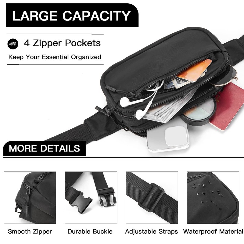 Waist Bag Double Layer Large Capacity Adjustable Strap Waterproof Nylon