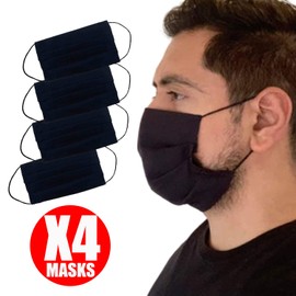 Reusable Face Mask GENERISE Double Fabric Cotton Face Mask x4 - Pleated for Extra Breathability & Comfort - Washable (Navy Blue)