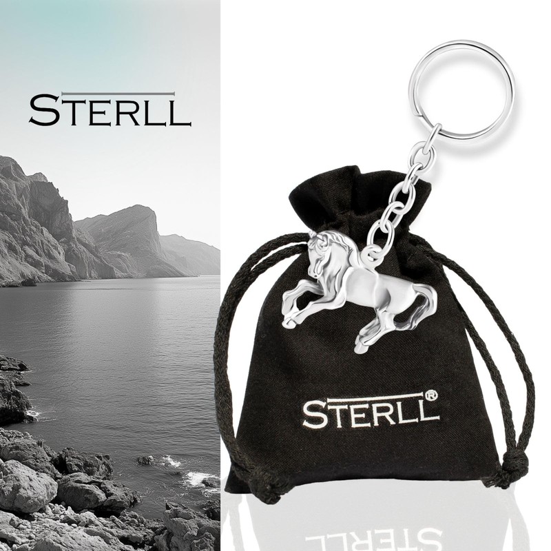 Sterll Mens 925 Silver Oxidised Horse Key Pendant Gift Boxed