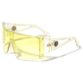Dweebzilla Oversized Semi Rimless One Piece Shield Aviator Luxury Sunglasses (Transparent Yellow Frame, Yellow Gradient Lens)