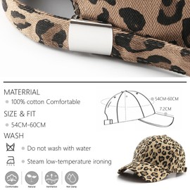 Omnikryp Women's Baseball Cap with Leopard Print, Women's Adjustable Cap, Breathable, One Size Baseball, 100% Cotton Cap
