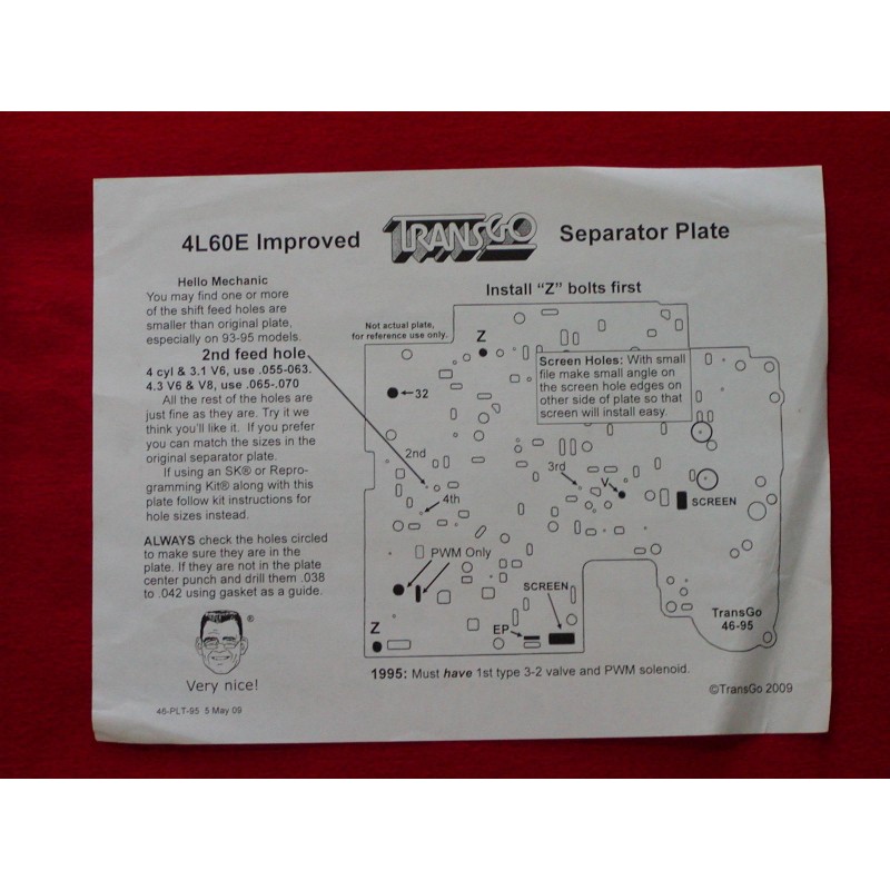 TRANSGO 4L60E NEW UPDATED VALVE BODY SEPERATOR PLATE 1995