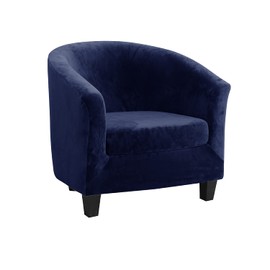 MIFXIN Tub Chair Slipcover 2-Piece Velvet Barrel Club Chair Covers with Cushion Cover Stretchy Soft Washable Armchair Sofa Couch Furniture Protector for Living Room Hotel Counter Cafe (Navy)