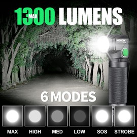 COSMOING 1300 Lumens Rechargeable Magnetic Flashlight, 6 Modes LED 90 Degree Flashlight Twist IP65 Waterproof High Bright EDC Pocket Torch, Tactical Flashlight for Camping, Emergency, Repair, Outdoor