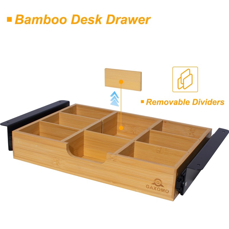 Under Desk Bamboo Drawer with U-Shaped Hollow Panel to Pull