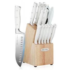 Harriet 14-Piece Knife Block Set, High-Carbon Stainless Steel Chef Knives with Triple Rivet Handles, Sharpening Steel & Multifunctional Shears | Santoku, Bread, Steak Knives & Wood Block