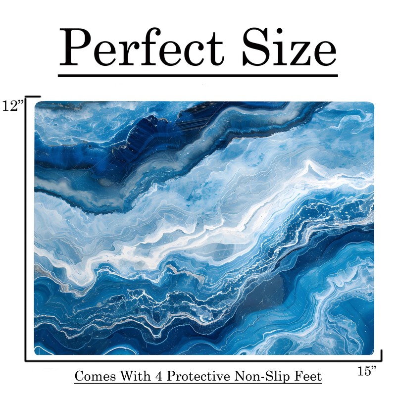 Light Dark Blue With White Marble Kitchen Glass Cutting Board