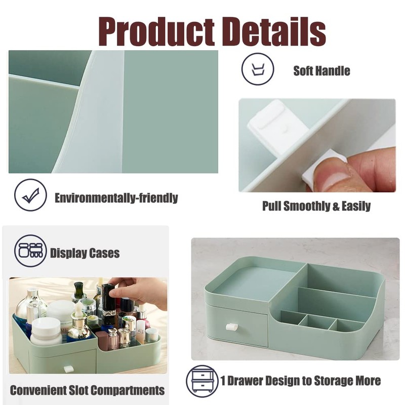 FOREVERIE Makeup Organisers with 1 Drawer, Plastic Skincare Storage Box