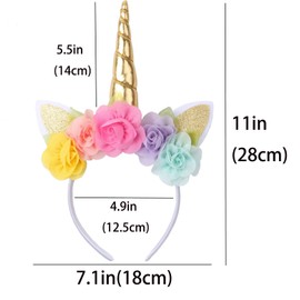 Wozloify Unicorn Headband with Horn, Ears and Flowers - Birthday Women's Hair Accessories for Easter, Party, Carnival - Head Accessories Decoration (Gold)