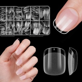 Venares Pack of 120 Artificial Nail Tips, Ultra Short Square Soft Gel Tips for Gel Nails, 15 Sizes Nail Tips for Gel Nails, Full Cover Nail Tips for Nail Extension