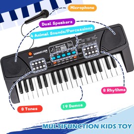 M SANMERSEN Kids Piano Keyboard, Piano for Kids with Microphone Portable Electronic Keyboards for Beginners 37 Keys Musical Toy for 3/4/5/6/7 Year Old Girls Boys