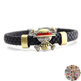 Zaky Straw Hat Luffy Braided PU Leather Bracelet One P. Zoro Sanji Sticker Set for Small Medium Persons Collectibles Merch Gifts 101 pcs