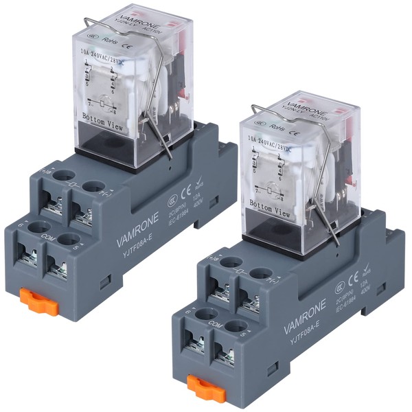 Electromagnetic Power Relay, 8-Pin 10 AMP 110V/120V AC Relay Coil with Socket Base, LED Indicator, DPDT 2NO 2NC - MY2NJ 2PCS [Applicable for DIN Rail System]
