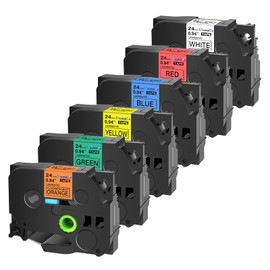 USUPERINK 6 Pack Compatible for Brother P-Touch TZe 251 451 551 651 751 B51 Label Tape 24mm 1 inch Black on White/Red/Blue/Yellow/Green/Orange Laminated Labeling Tapes for PT-D600 E500 Label Maker