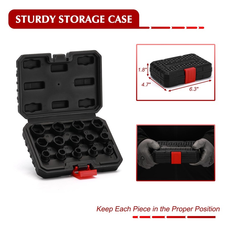 EMENTOL 14PCS 3/8" Drive Low Profile Nano Impact Socket Set,