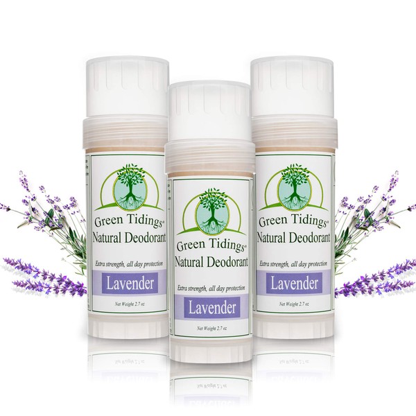 Green Tidings Organic All Natural Deodorant, Lavender, 2.7 Ounces (3 Pack) | Vegan, Organic Deodorant for Men and Women, Fragrance Free & Aluminum Free Deodorant, Underarm Antiperspirant