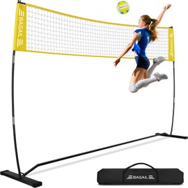 BAGAIL Volleyball Net, 12ft Portable Volleyball Net for Backyard - Adjustable Height, Heavy-Duty Frame, Freestanding Design - Portable Outdoor/Indoor Volleyball Set with Carry Bag - Yellow