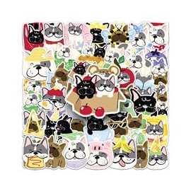 TUIOBUN 50PCS Cute French Bulldog Stickers for Skateboard,Scrapbook,Laptop,Notebook Bike,Luggage,Water Bottle,Cartoon Animal Waterproof Vinyl Decals,Girls Adults Sticker,Dog Aesthetic Graffiti Decals
