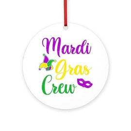 CafePress Mardi Gras Crew Celebration Round 4" MDF Holiday Ornament