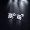 Mens Earrings Stud Square Stud Earrings Screw Back Square Cubic