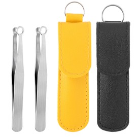2PCS Nose Hair Trimming Tweezers, Universal Nasal Clippers for Men and Women, Silver Stainless Steel Nose Hair Clippers, Nose-Hair Trimmer with Leather Case for Ear-Hair, Eyebrows and Body-Hair