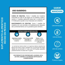Creatina Monohidratada D-MON 250g Sabor Manzana Sin Gluten                                                                                            