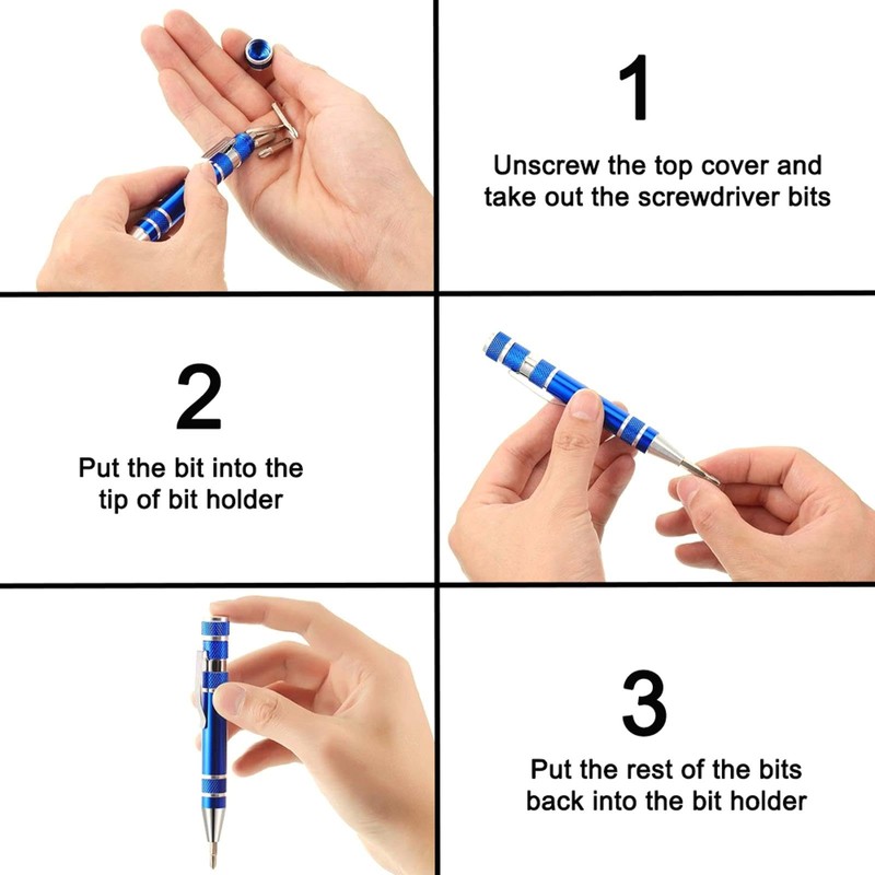 8 in 1 Screwdriver, Black Multitool Pocket Pen Screwdriver Portable