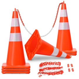 YITAHOME Traffic Cones 28 Inch (6 Pack), with 16.4FT Chain and Reflective Collars, PVC Orange Construction Cones, Safety Cones for Parking Lot, Home Road