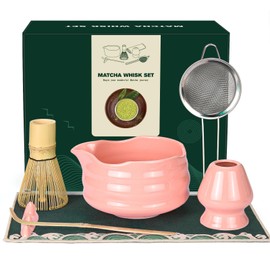 Matcha Besen Set Matcha Kit: 7 Stück Matcha Set mit Matcha Schale, Matcha Besen, Matcha Besenhalter, Schaufel, Sieb, Japanische Teezeremonie, Matcha Tea Set, Geschenk für Matcha Teeliebhaber (Rosa)