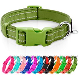 azuza Reflective Dog Collar, Soft Neoprene Padded Pet Collar with ID Tag Ring, Adjustable for Puppy and Small Dogs,Army Green,XS