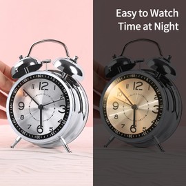 pxy Loud Alarm Clock for Heavy Sleepers 3D Dial Battery Operated (Battery Include), 4" Super Silent Analog Alarm Clock for Kids with Night Light PT260 Silver OrangePT260 Silver White
