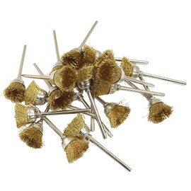 LDEXIN 20 Pcs 1/8" Shank Brass Cup Wire Wheel Brushes, Polishing Cleaning Brush for Rotary Tools Accessories