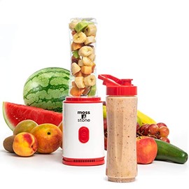 Moss & Stone Personal Blender Single Serve Shake & Smoothies Maker with Portable Travel Sport Bottle - Mini Juicer - Blender Bottle 20 oz (Red)