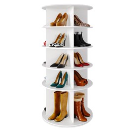 SpaceAid Rotating Shoe Rack 5 Tier Organizer, High Bottom Design Shoe Tower Spinning Storage Lazy Susan, Revolving Rack 360, Closet Handbag Display Rotate Organizers (White)