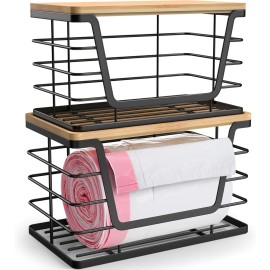 ALOCEO 2 Pack Storage Stackable Kitchen Laundry Organizers with Bamboo Top, Wall Mount