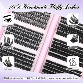 Kiusatig Individual Eyelashes Kit 580pcs Cluster Lashes with Bond&Remover, Tweezer D Curl Individual Cluster 30D-100D Natural False Eyelashes Strip Lashes Book